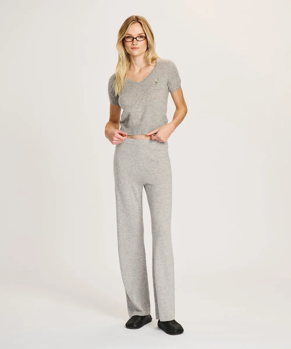 Flowers Lightweight Cashmere Short Sleeve V-Neck Sweater 3