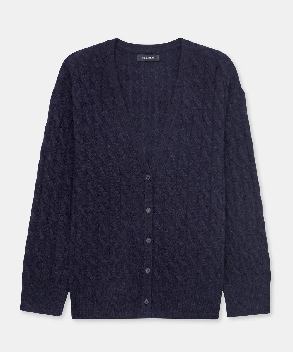 Lightweight Cashmere Cable Oversized Cardigan 11