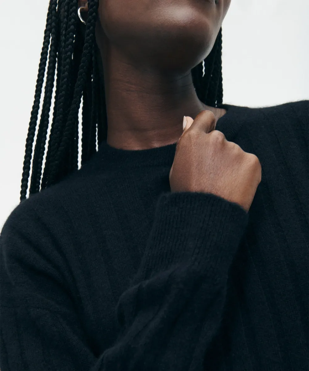 Lightweight Cashmere Ribbed Cropped Sweater 17