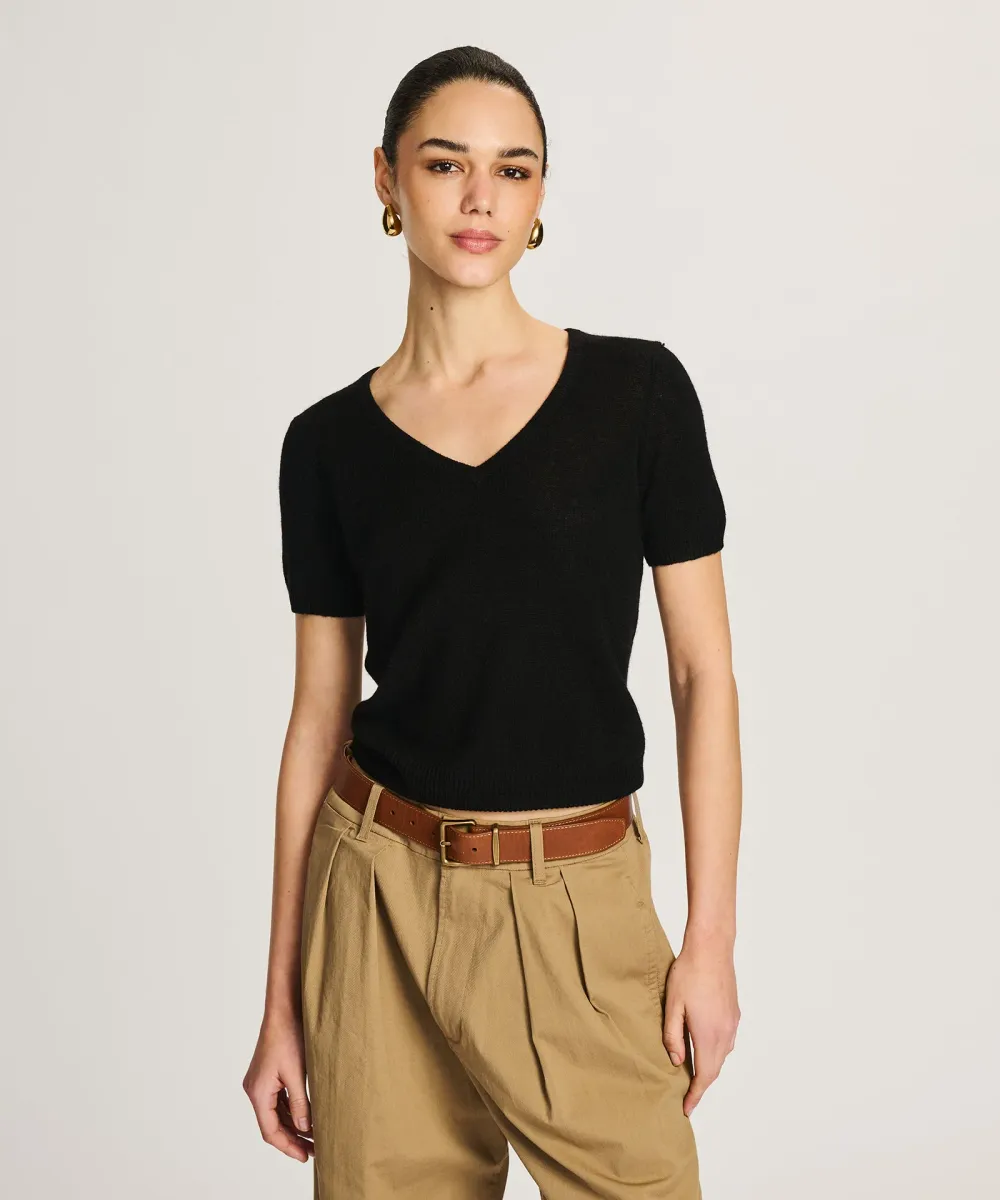 Lightweight Cashmere Short Sleeve V-Neck Sweater 13