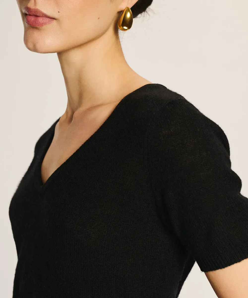 Lightweight Cashmere Short Sleeve V-Neck Sweater 14