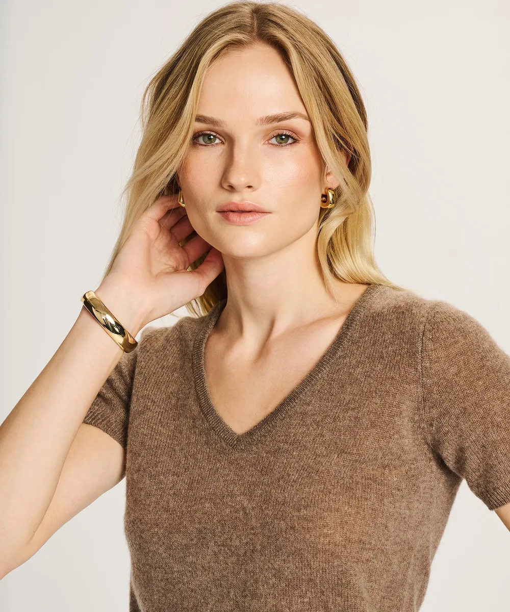 Lightweight Cashmere Short Sleeve V-Neck Sweater 18