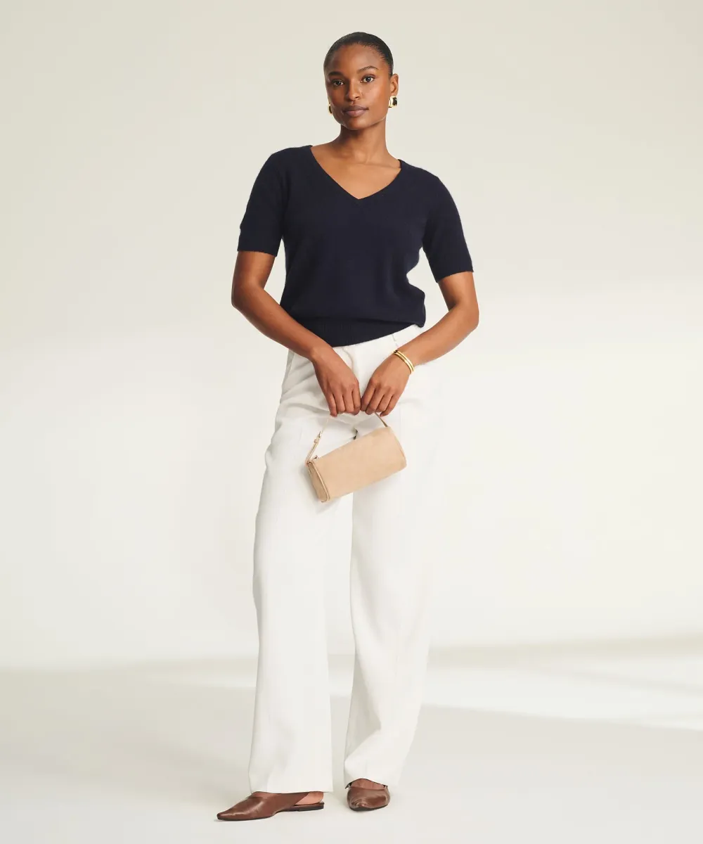 Lightweight Cashmere Short Sleeve V-Neck Sweater 5