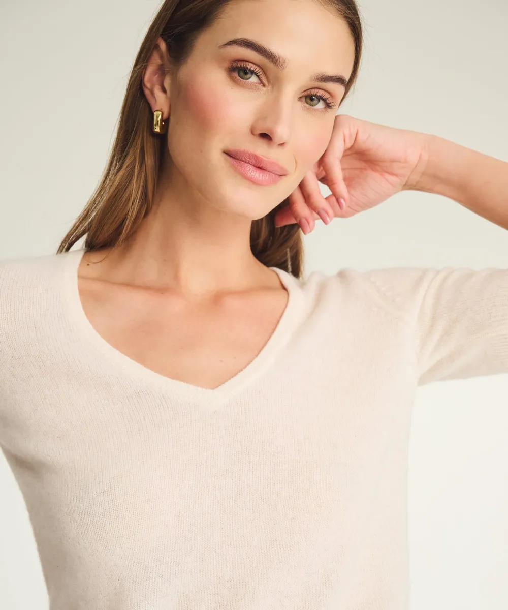 Lightweight Cashmere Short Sleeve V-Neck Sweater 10