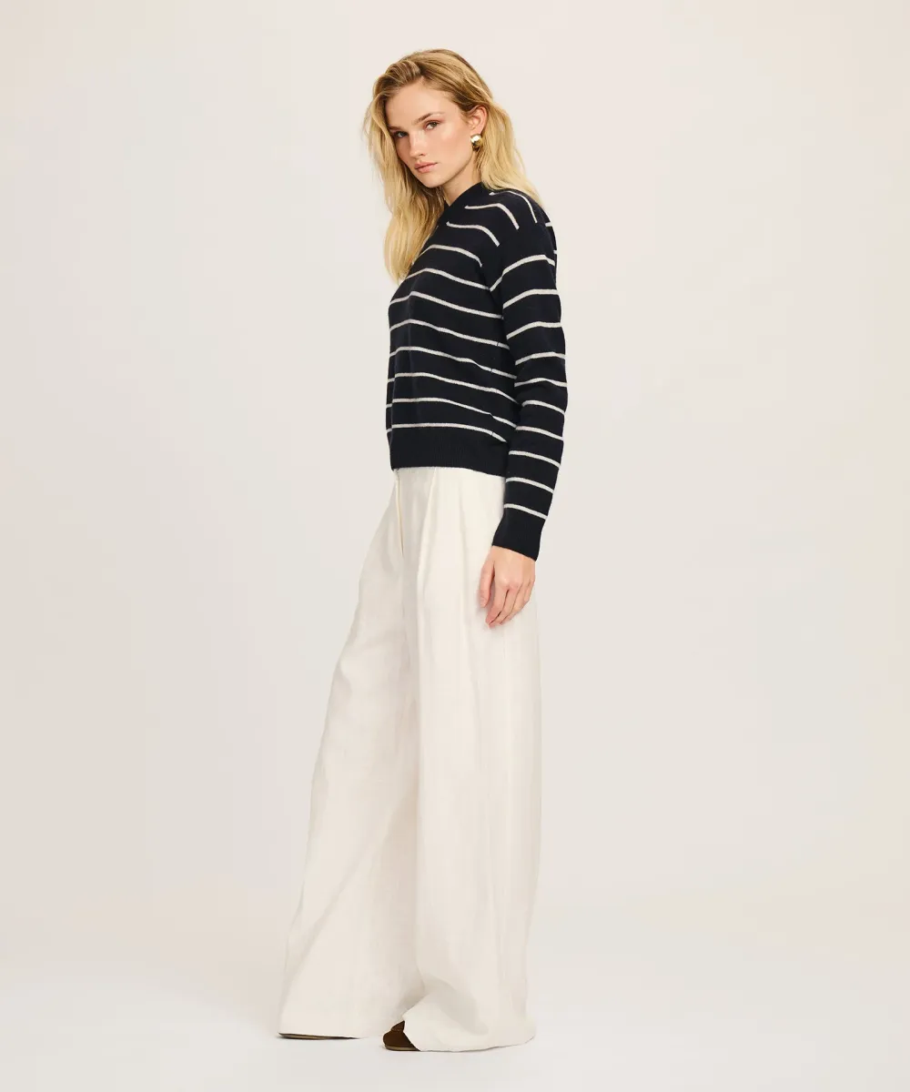 Lightweight Cashmere Striped High V-Neck Sweater 5