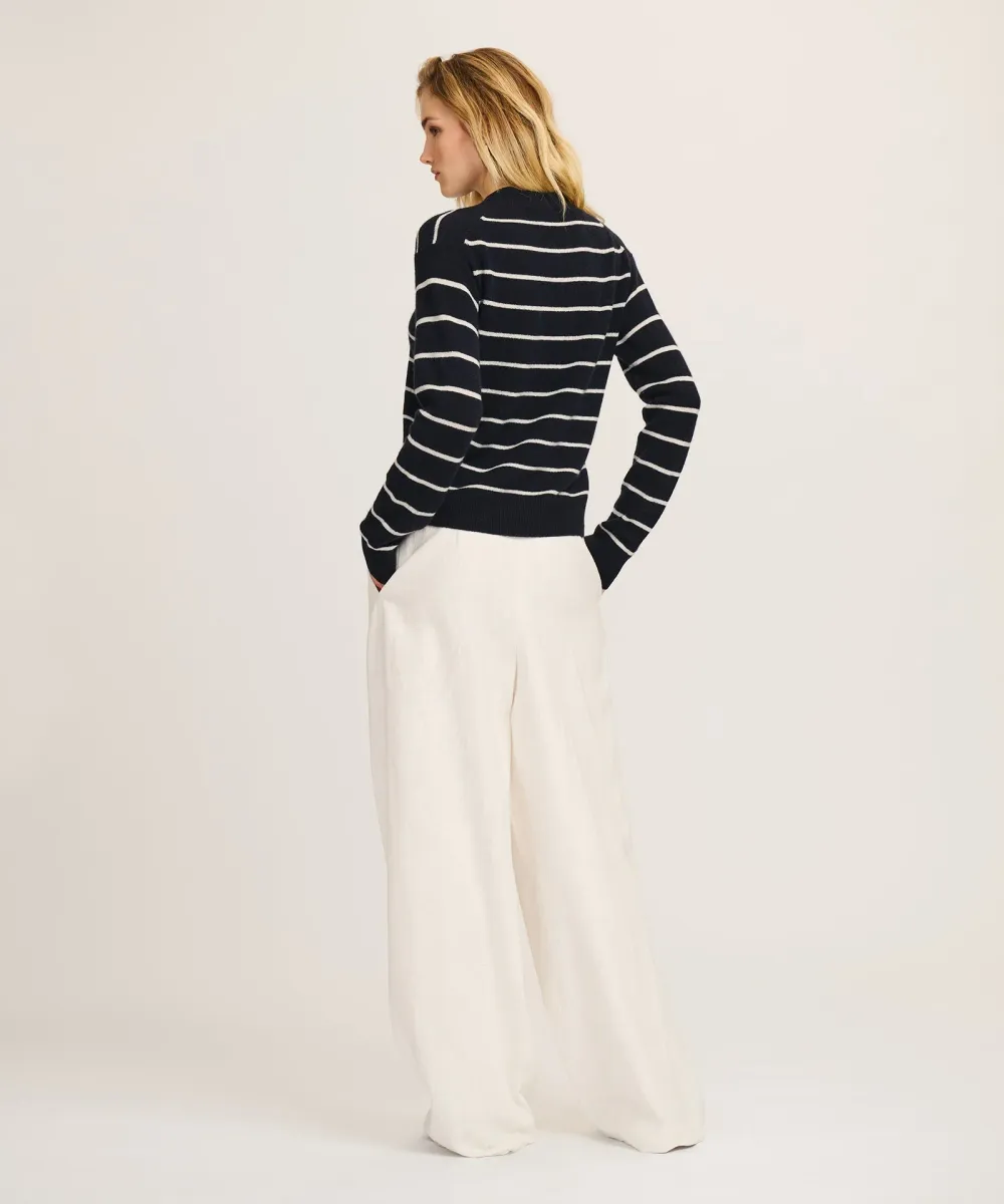 Lightweight Cashmere Striped High V-Neck Sweater 6