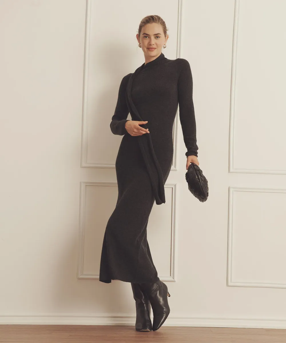 Luxe Cashmere Asymmetrical Dress with Scarf 2