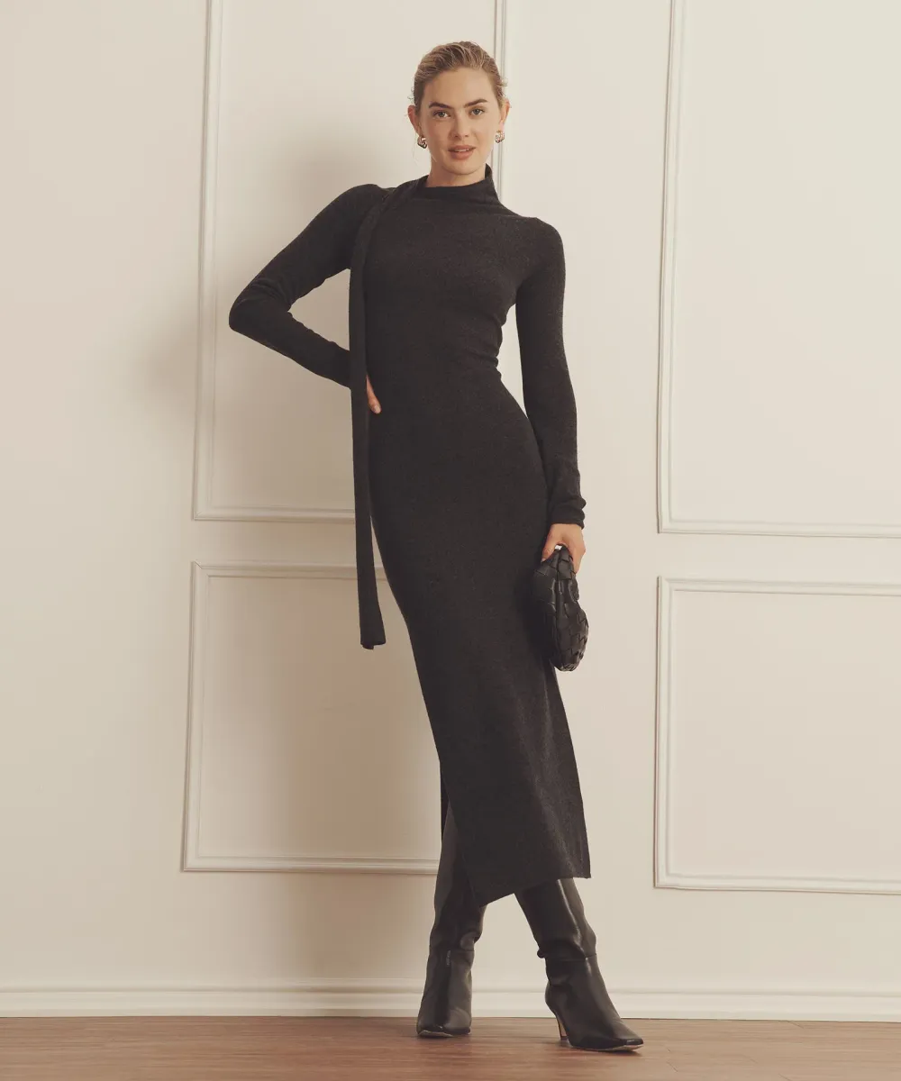 Luxe Cashmere Asymmetrical Dress with Scarf 3