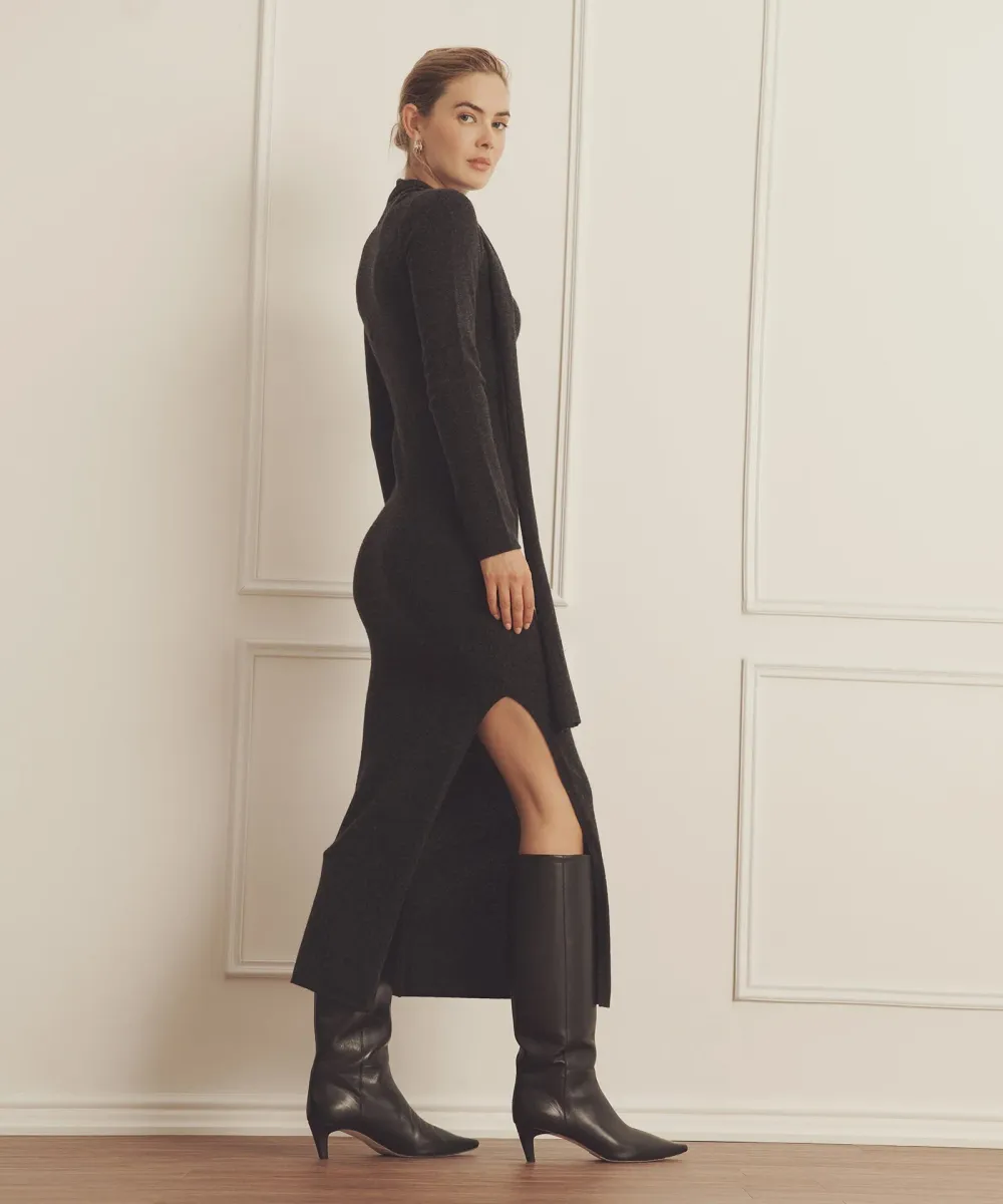 Luxe Cashmere Asymmetrical Dress with Scarf 5