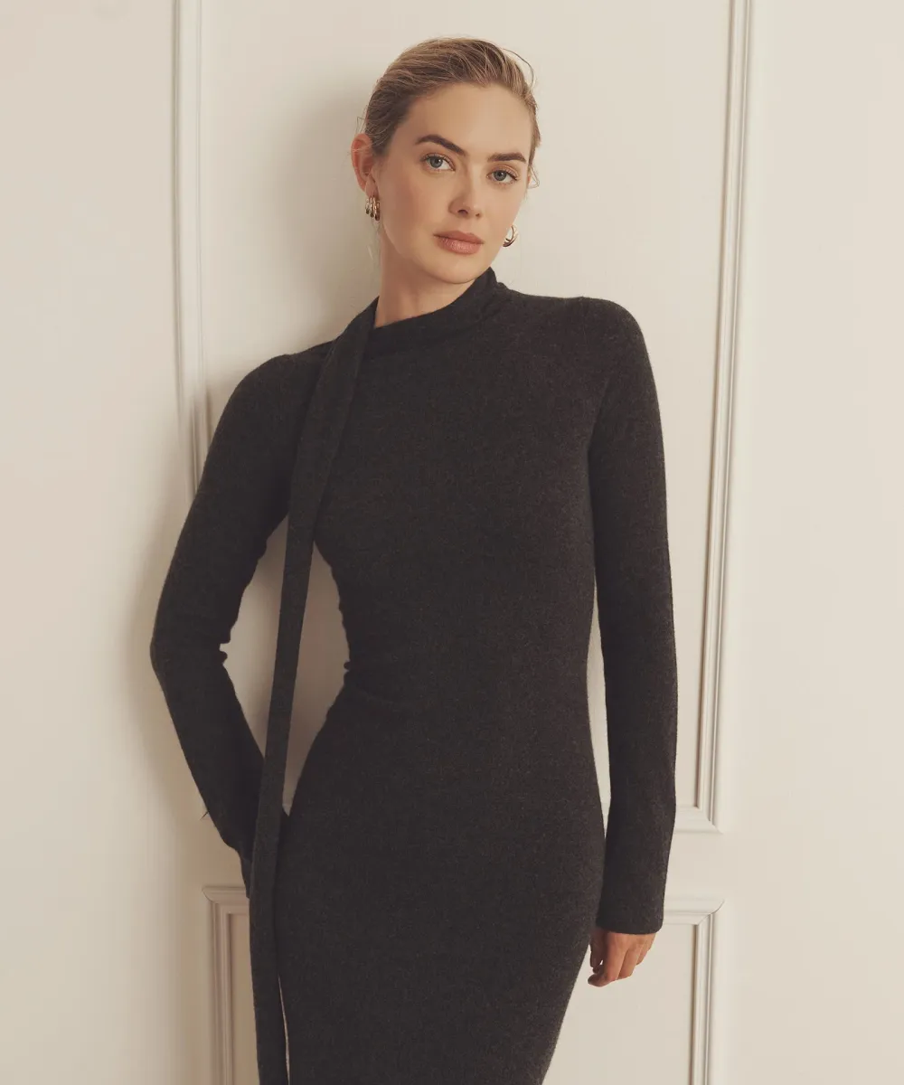Luxe Cashmere Asymmetrical Dress with Scarf 6