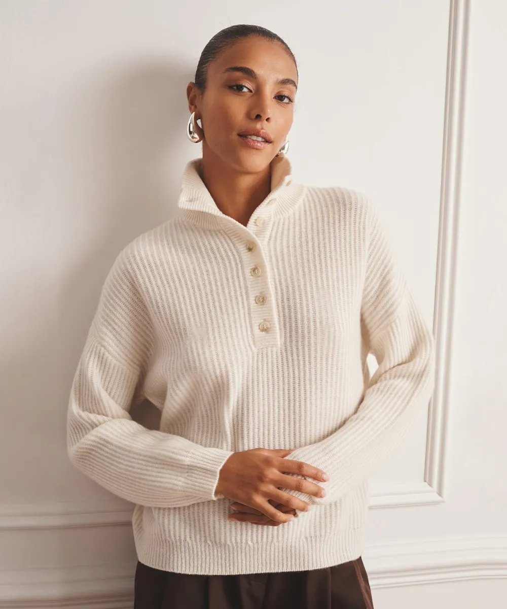 Luxe Cashmere High Neck Henley Sweater 3
