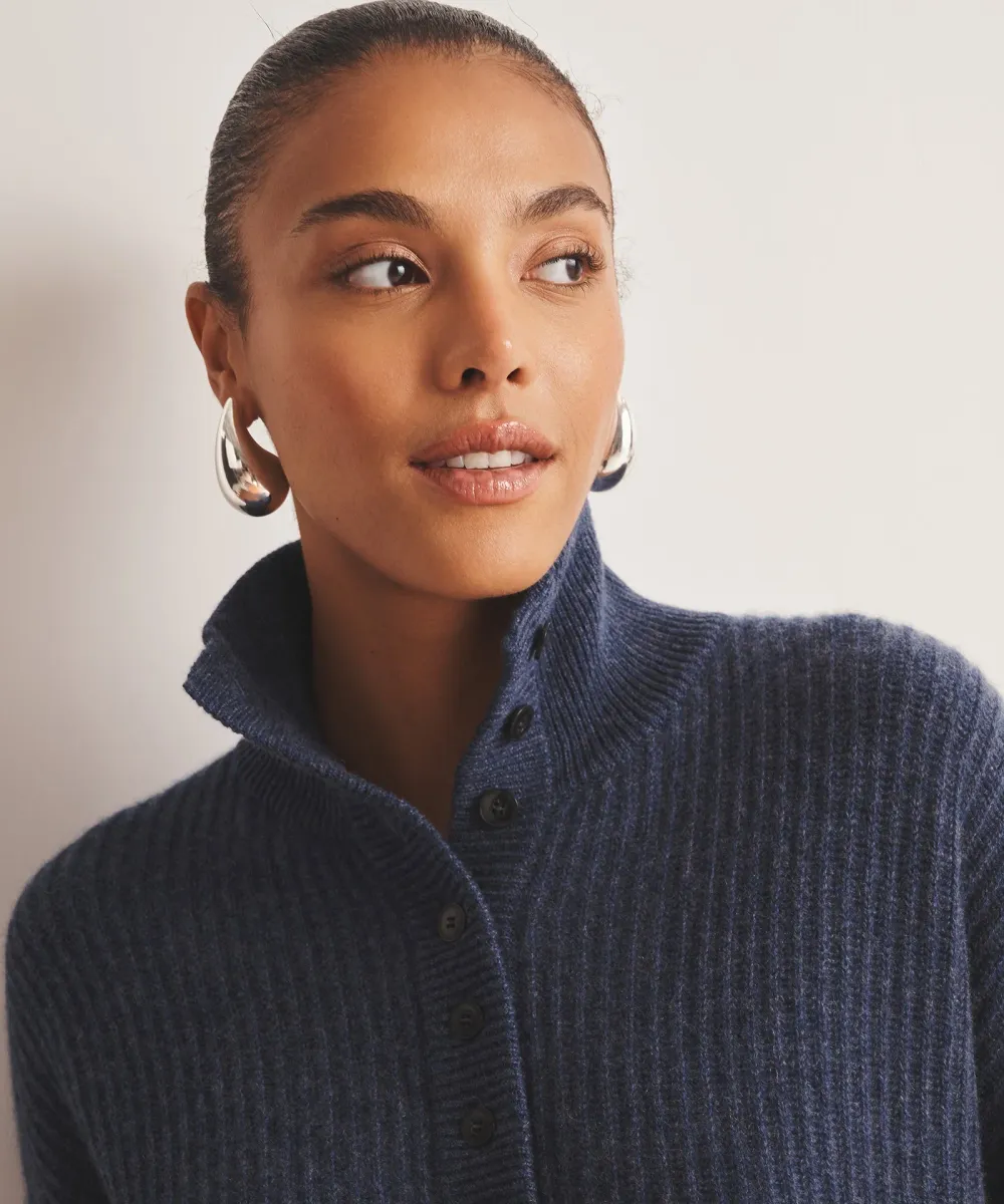 Luxe Cashmere High Neck Henley Sweater 4