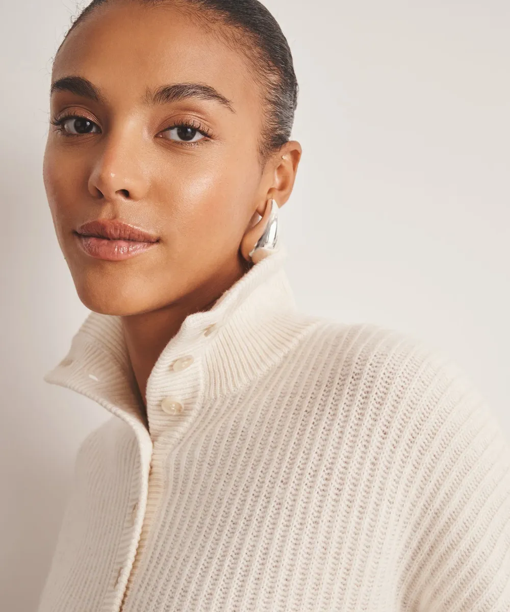 Luxe Cashmere High Neck Henley Sweater 5