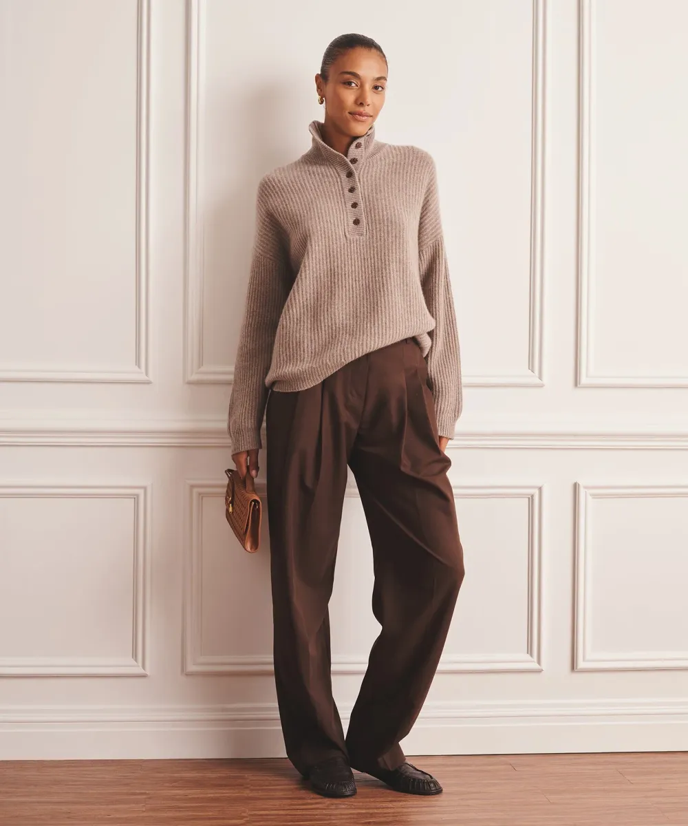 Luxe Cashmere High Neck Henley Sweater 9