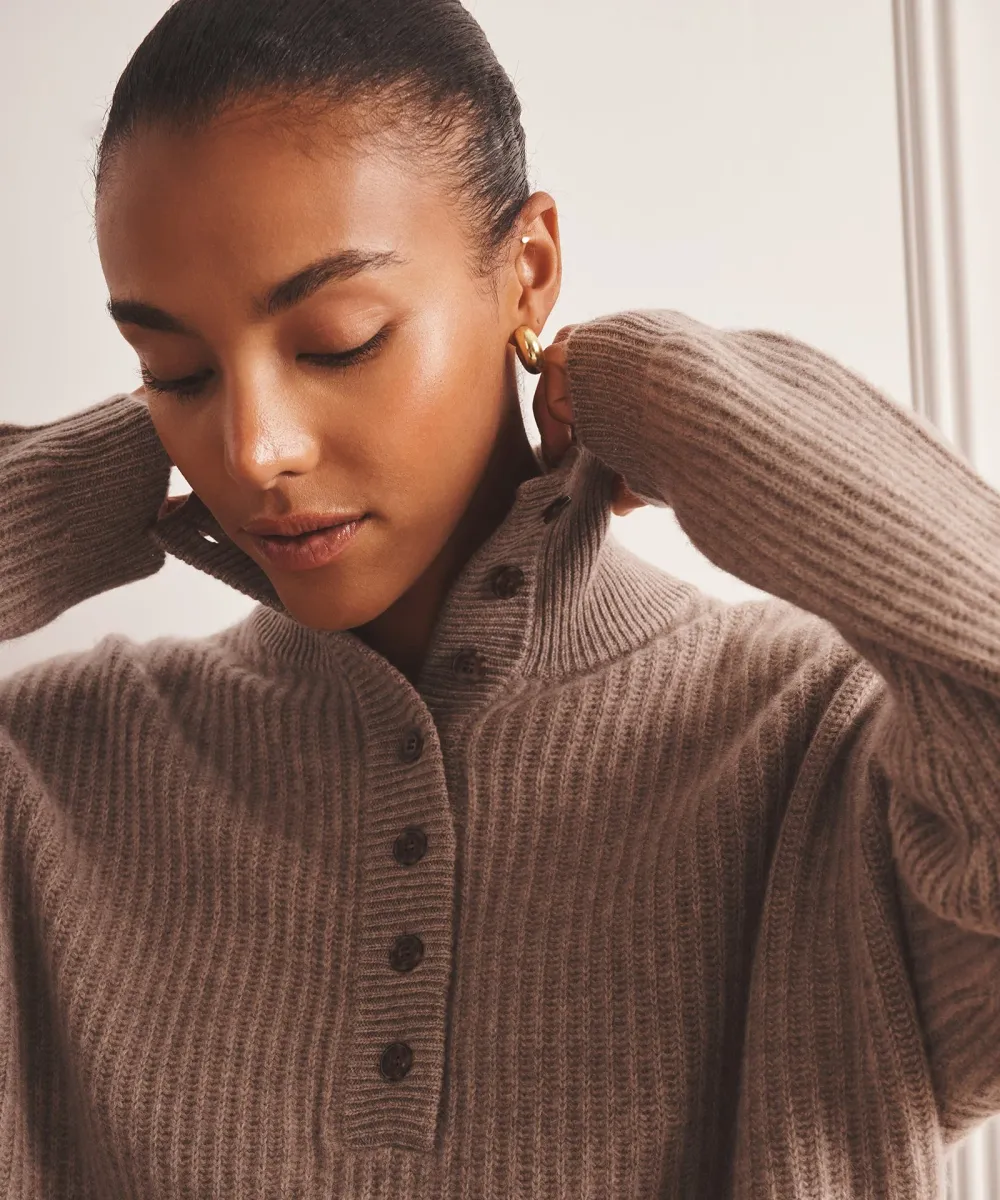 Luxe Cashmere High Neck Henley Sweater 10