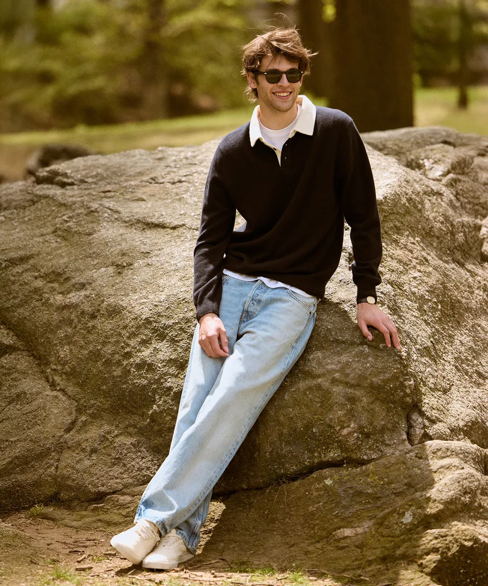 Signature Cashmere Long Sleeve Polo with Contrast Collar 2