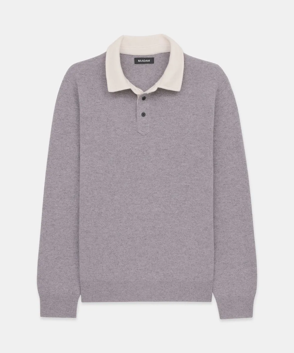 Signature Cashmere Long Sleeve Polo with Contrast Collar 14