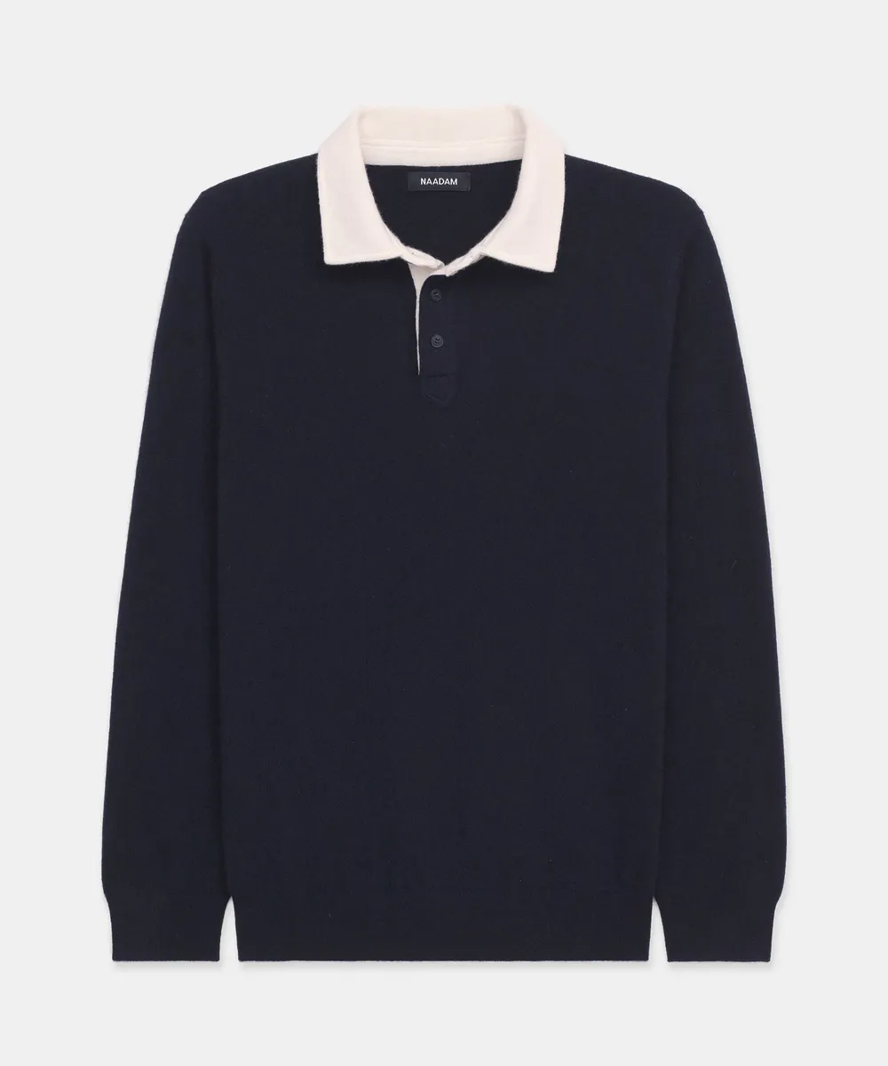 Signature Cashmere Long Sleeve Polo with Contrast Collar 15