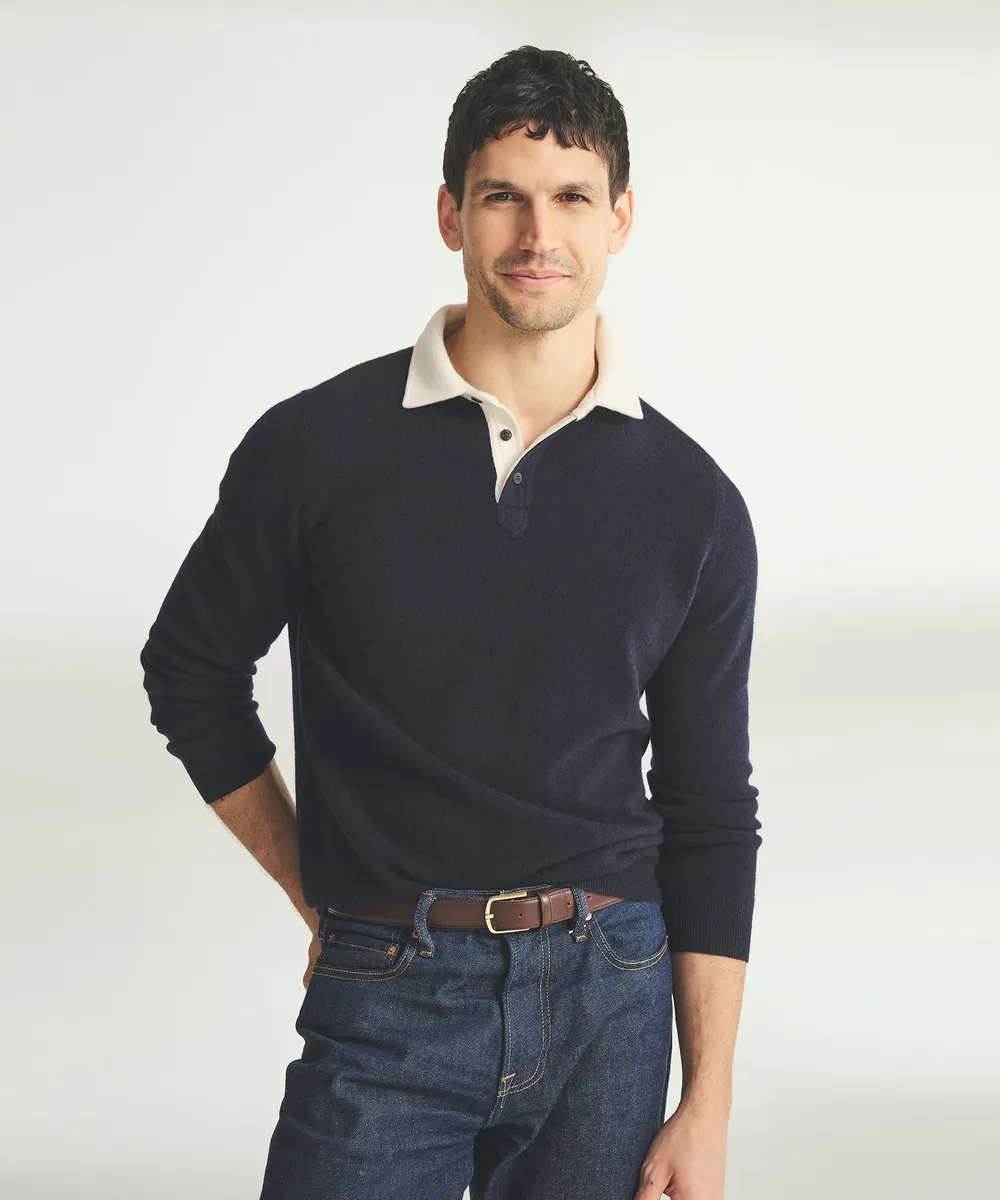Signature Cashmere Long Sleeve Polo with Contrast Collar 3