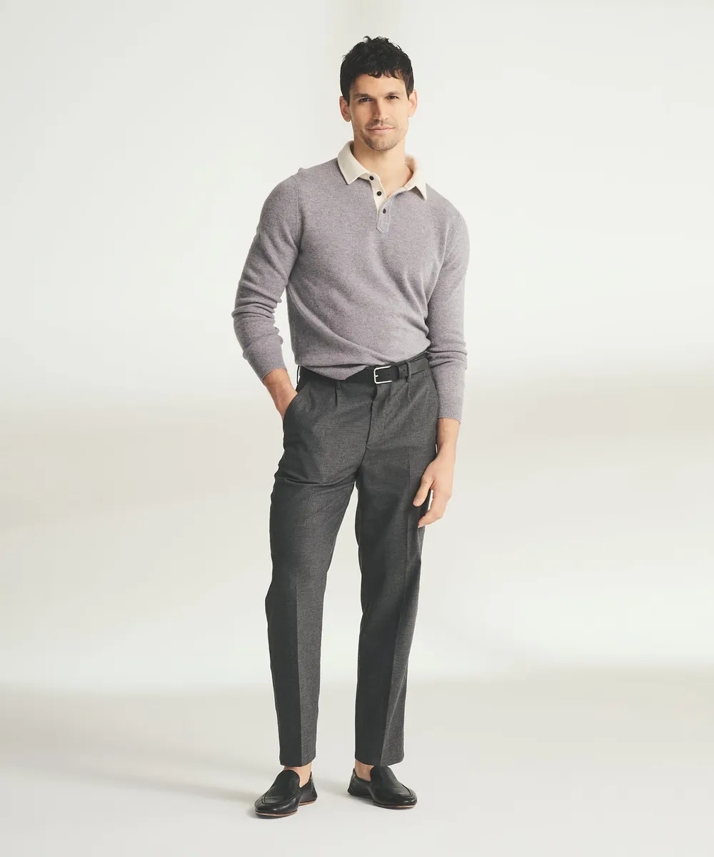 Signature Cashmere Long Sleeve Polo with Contrast Collar 4