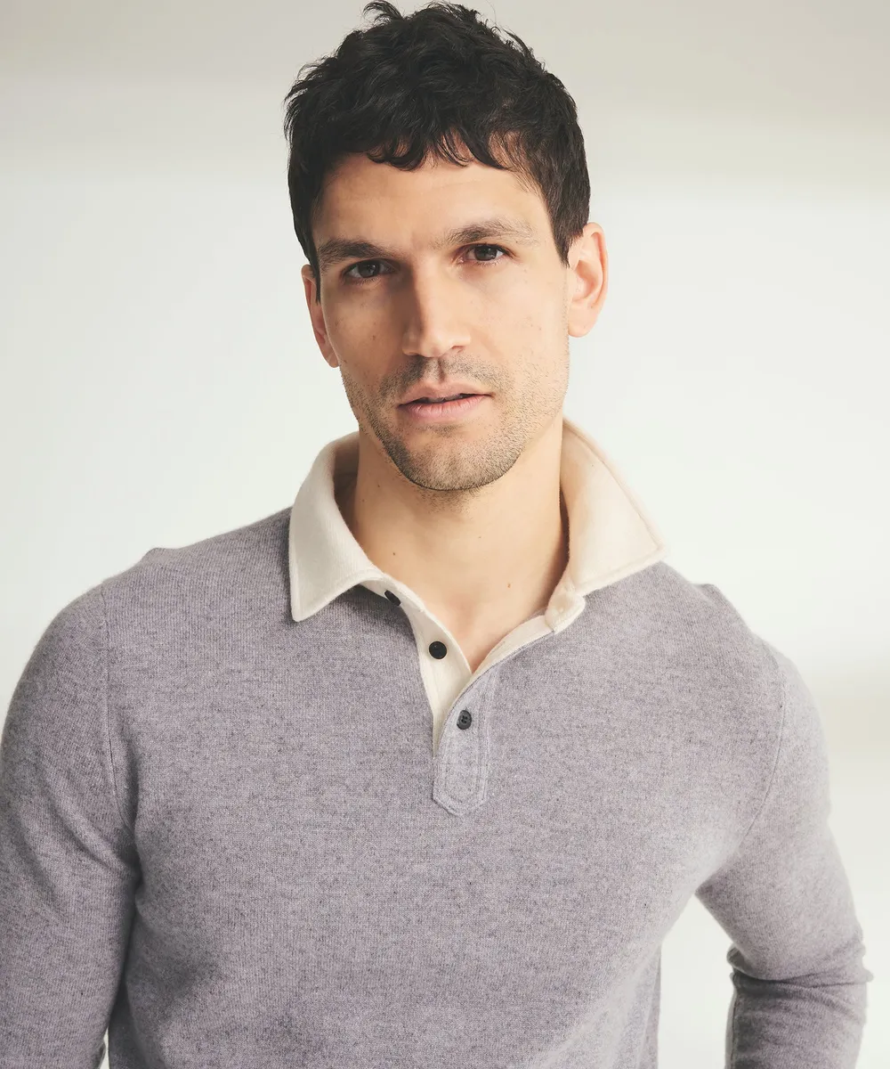 Signature Cashmere Long Sleeve Polo with Contrast Collar 5