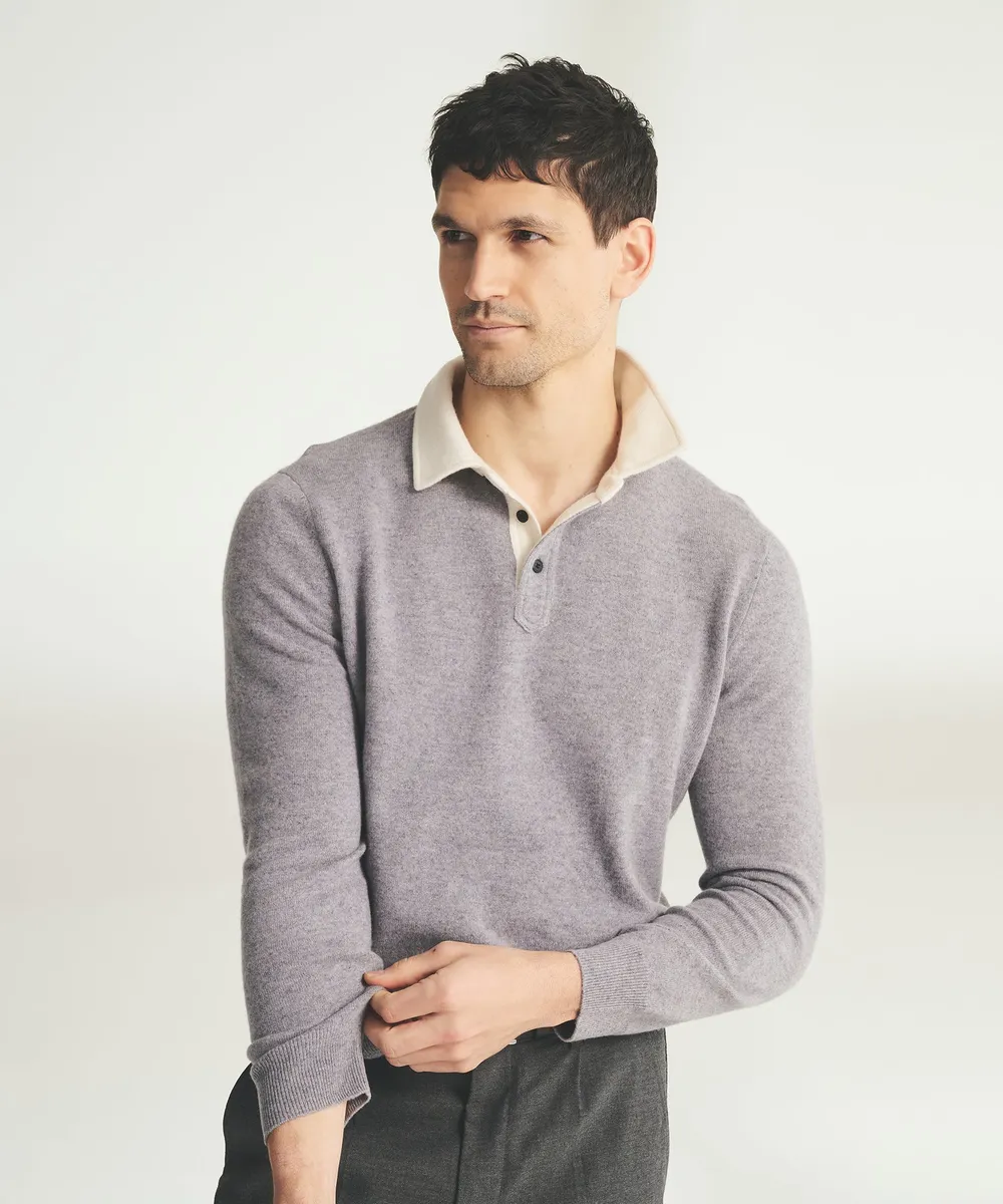 Signature Cashmere Long Sleeve Polo with Contrast Collar 7