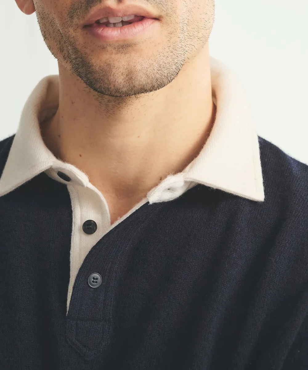 Signature Cashmere Long Sleeve Polo with Contrast Collar 10