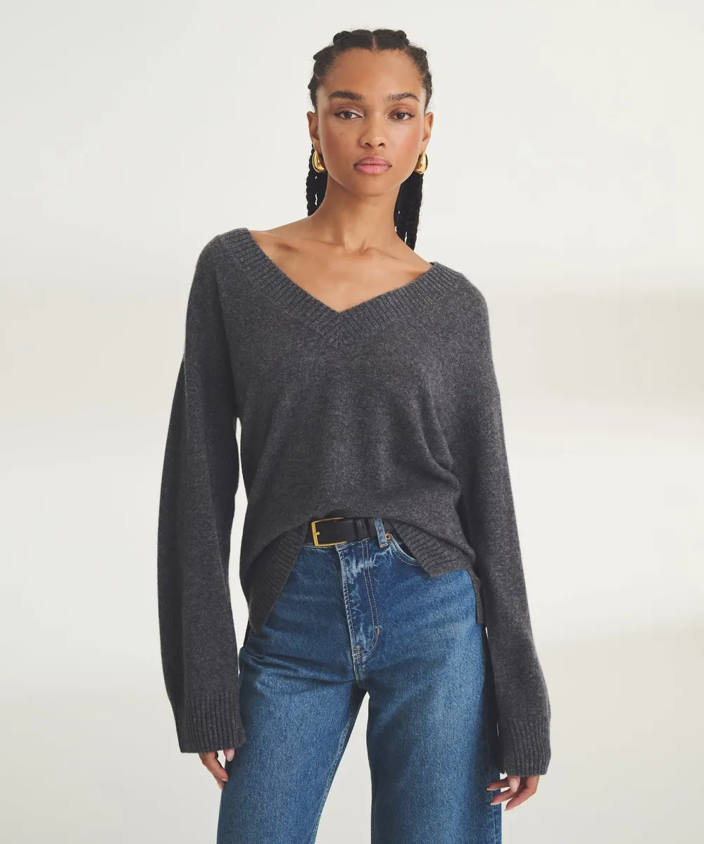 Signature Cashmere Wide Sleeve V-Neck Sweater 3
