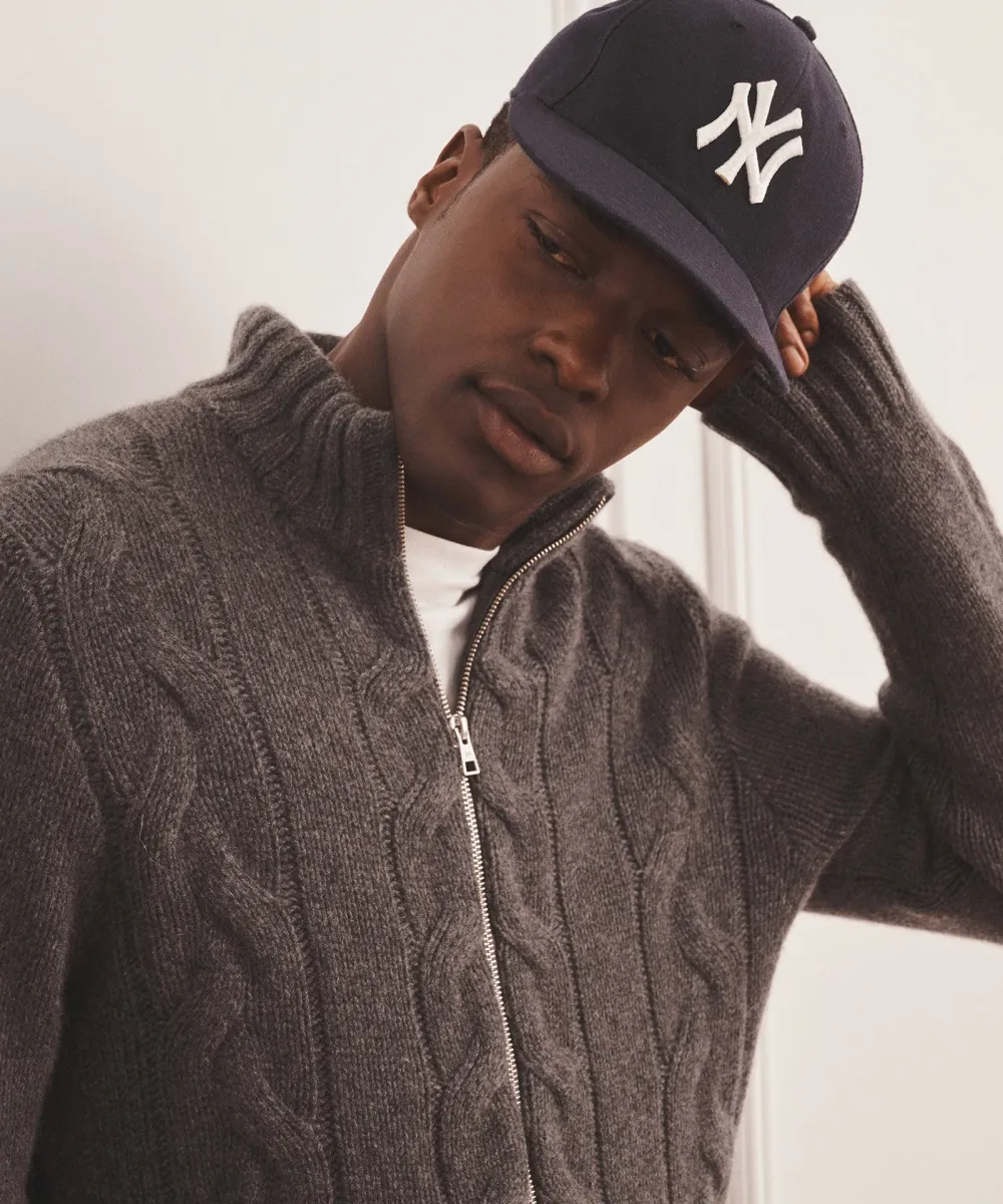 Super Luxe Cashmere Cable Full Zip Sweater