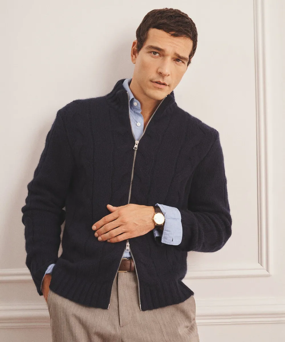 Super Luxe Cashmere Cable Full Zip Sweater 2