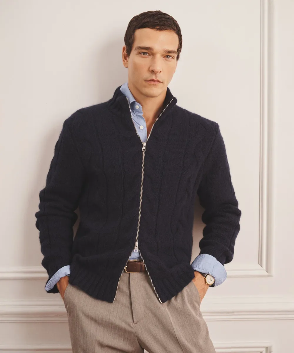 Super Luxe Cashmere Cable Full Zip Sweater 11
