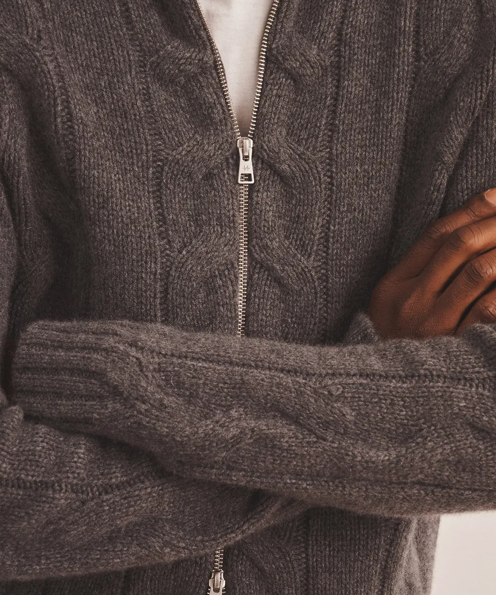 Super Luxe Cashmere Cable Full Zip Sweater 3