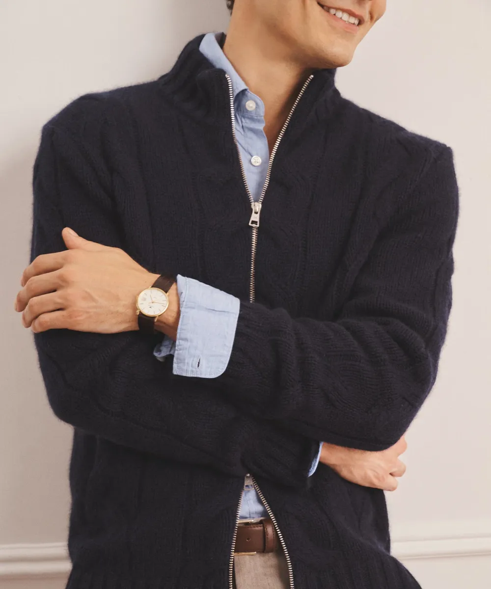 Super Luxe Cashmere Cable Full Zip Sweater 8