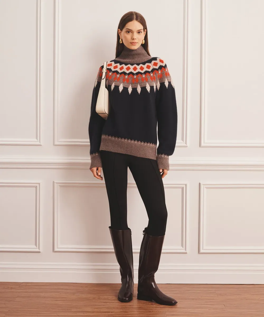 Super Luxe Cashmere Fair Isle Turtleneck Sweater 3