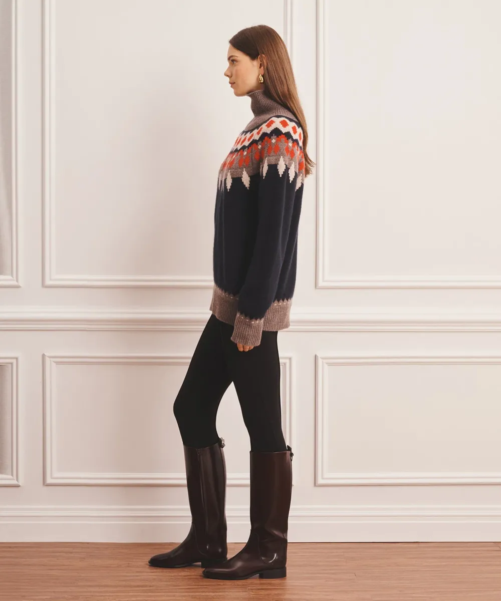 Super Luxe Cashmere Fair Isle Turtleneck Sweater 4