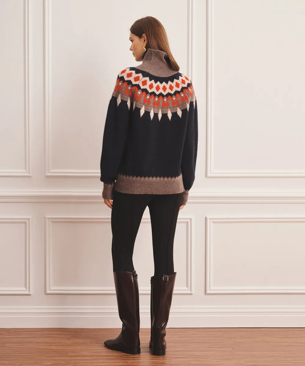 Super Luxe Cashmere Fair Isle Turtleneck Sweater 5