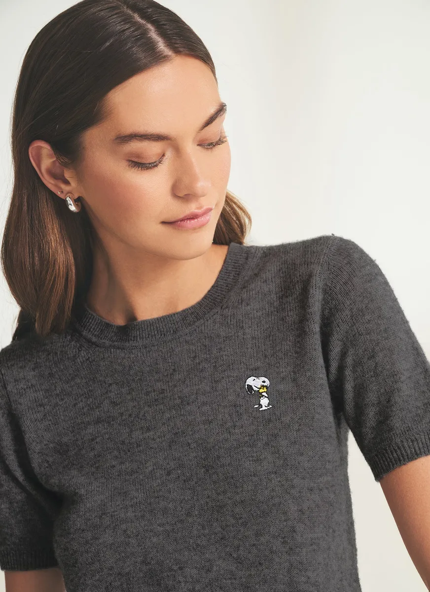 Women's Snoopy Hug Lightweight Cashmere Short Sleeve Sweater