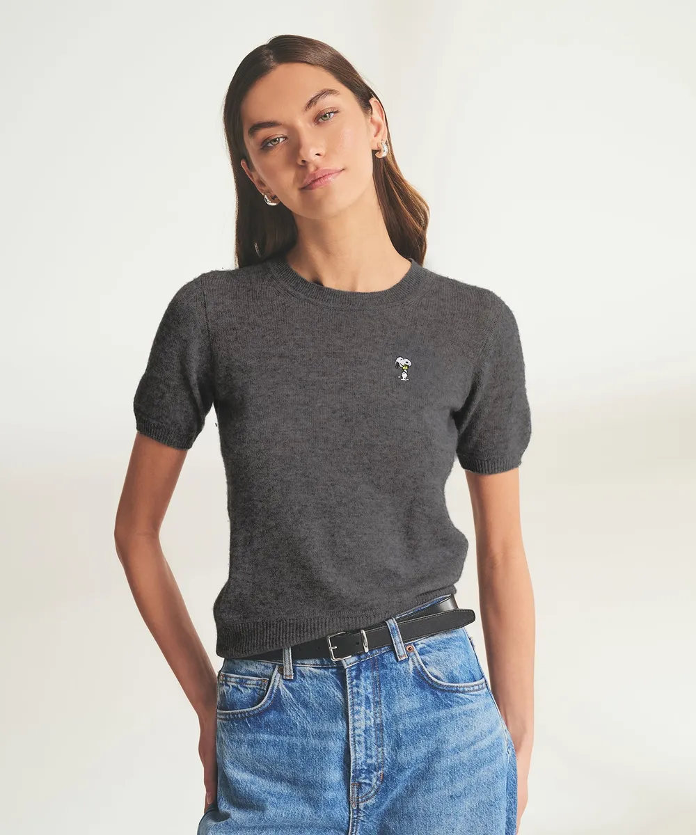 Women's Snoopy Hug Lightweight Cashmere Short Sleeve Sweater 3