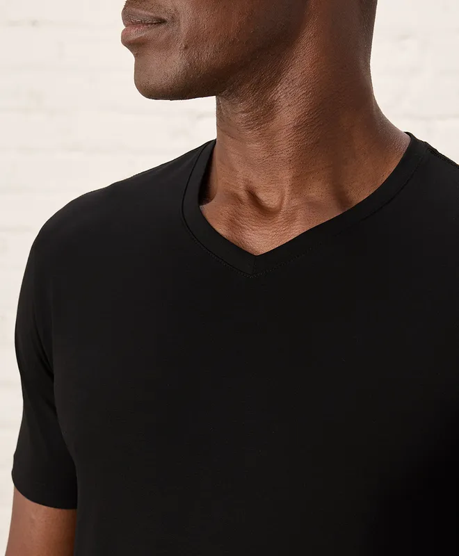 PACT Men's Black Cool Stretch Slim Fit V-Neck Tee S 4