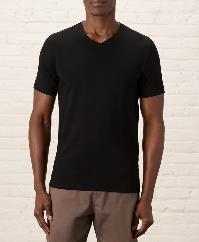 PACT Men's Black Cool Stretch Slim Fit V-Neck Tee S 5