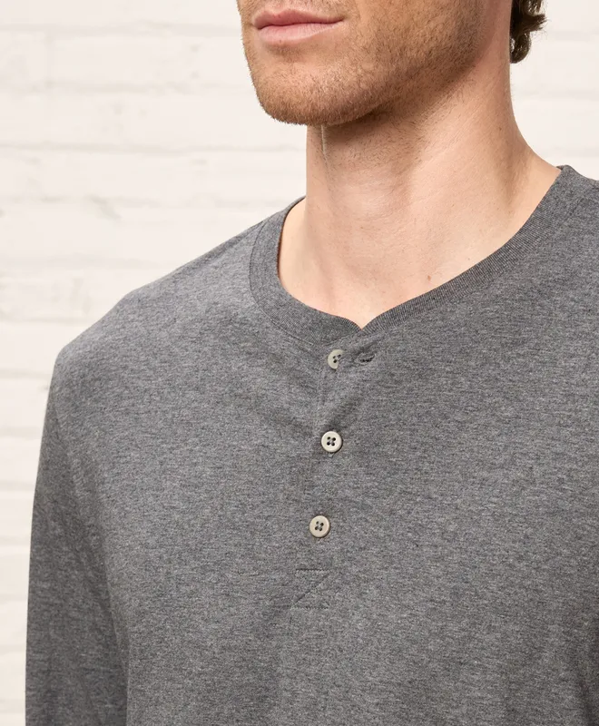 PACT Men's Medium Grey Heather Softspun Long Sleeve Henley XL 4