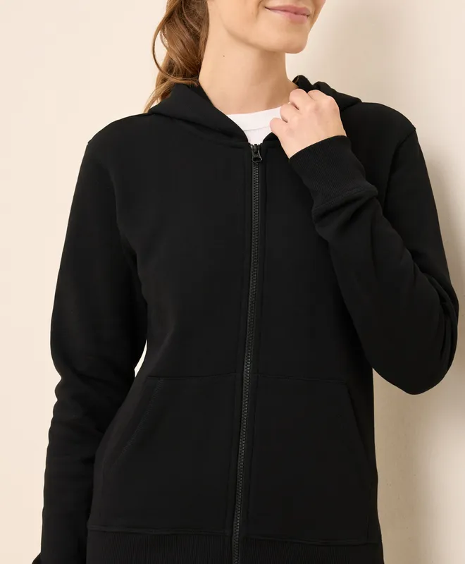 PACT Women's Black Brushed Zip Hoodie XS 2