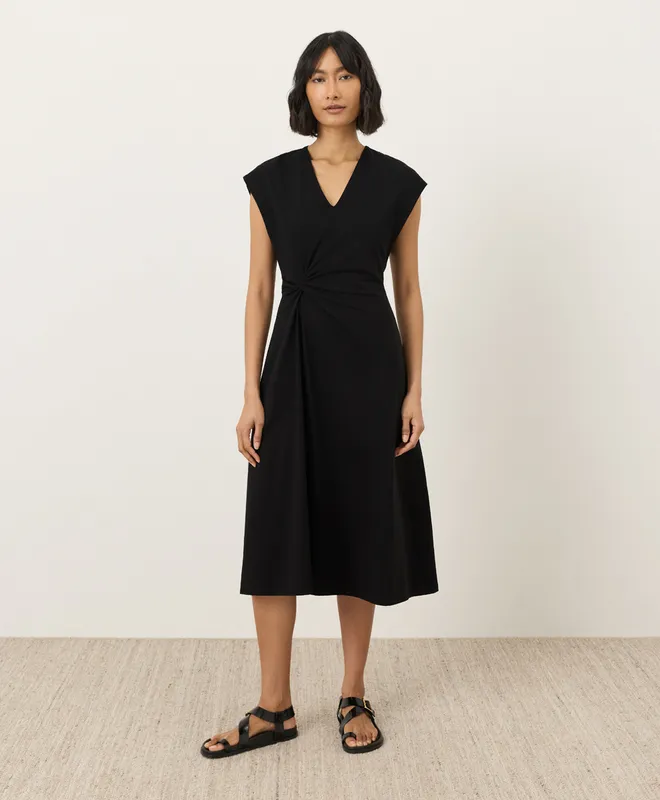 PACT Women's Black Cotton Jersey V-Neck Twist Dress XS