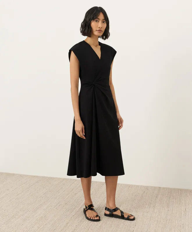 PACT Women's Black Cotton Jersey V-Neck Twist Dress XS 3