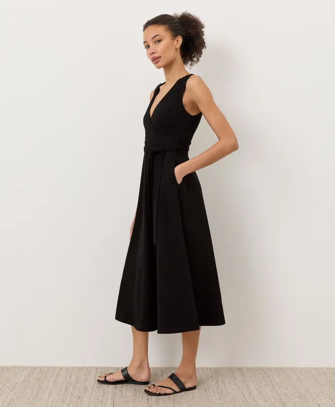 PACT Women's Black Fit & Flare Easy V-Neck Dress XS 3