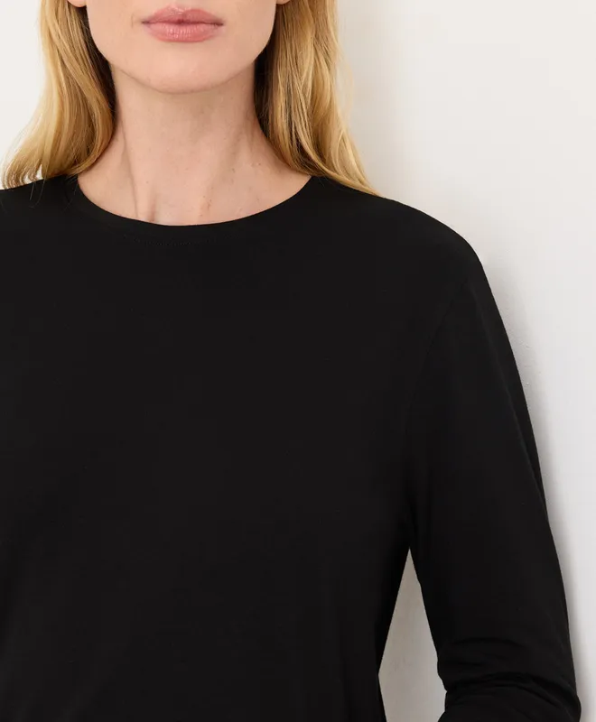 PACT Women's Black Luxe Essential Crewneck Long Sleeve Tee XS 2