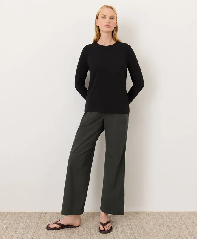 PACT Women's Black Luxe Essential Crewneck Long Sleeve Tee XS 3