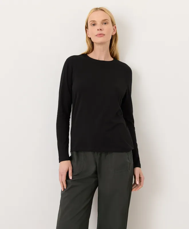PACT Women's Black Luxe Essential Crewneck Long Sleeve Tee XS 5