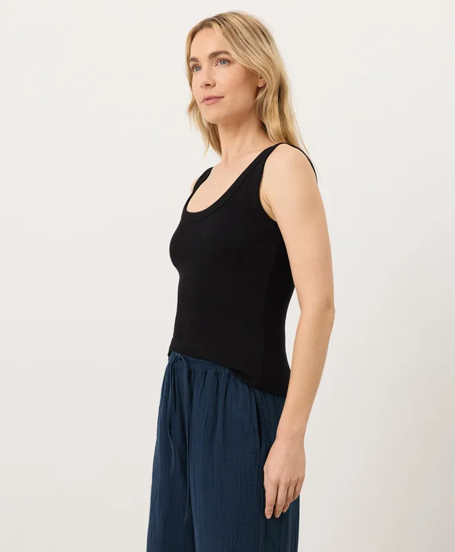 PACT Women's Black Perfect Rib Scoop Neck Tank XS 4