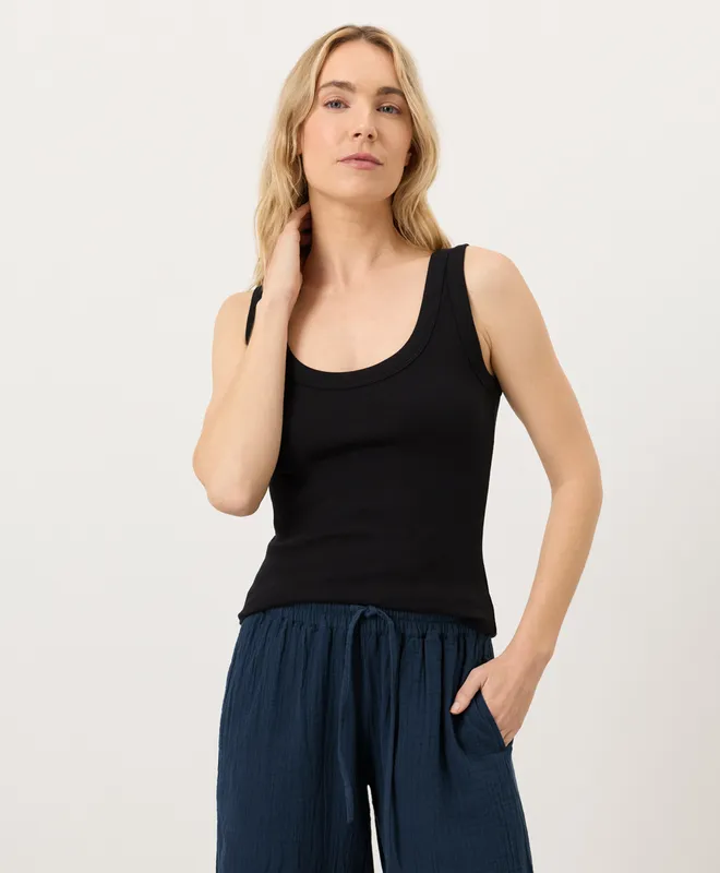 PACT Women's Black Perfect Rib Scoop Neck Tank XS 5